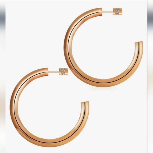 14K Rose Gold Hoop Earrings for Women, Lightweight Open Chunky Hoops - Picture 4 of 6